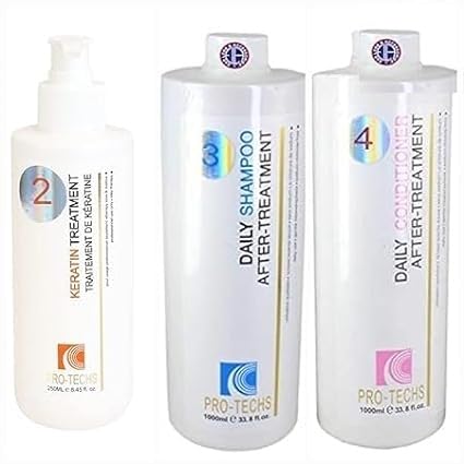 Pro Tech Keratin Hair Treatment Kit (250ml) + Shampoo (1000ml) + Conditioner (1000ml) - Professional Salon Quality Hair Smoothing & Repair for Frizzy, Damaged Hair - At Home Hair Care Solution