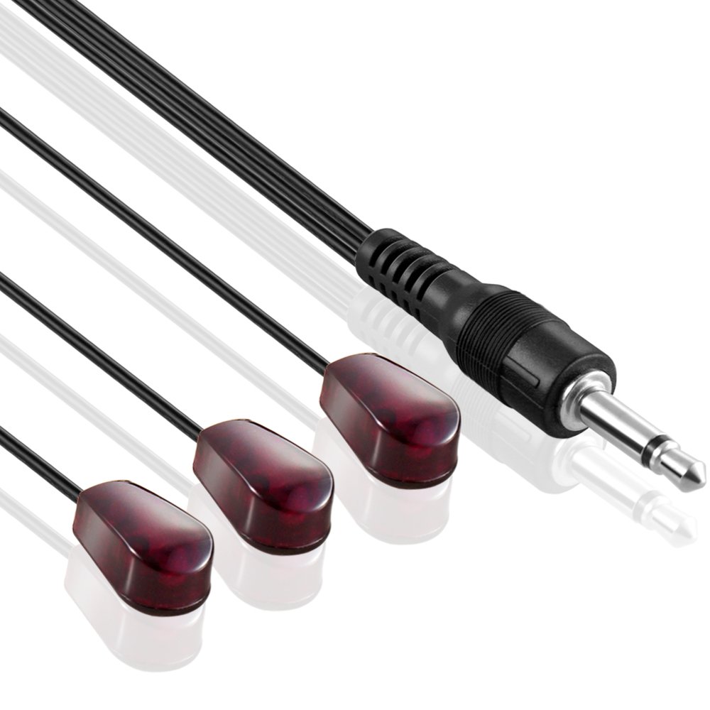 10ft IR Emitter Extender Cable with 3-Eye 3.5mm Jack - Compatible with 38kHz Devices, Xbox One & AV Equipment - Strong Adhesive Backing - Perfect for Home Theater Setup, Gaming Systems & Remote Control Extensions