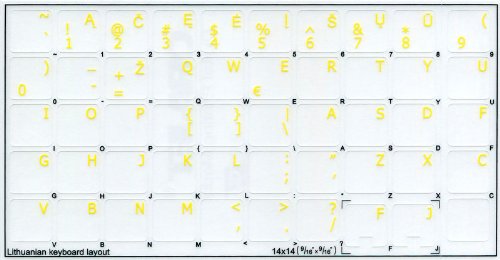 Lithuanian Keyboard Stickers with Yellow Letters on Transparent Background - 14x14 Size for Easy Typing | Perfect for Laptops, Desktops & Office Workstations