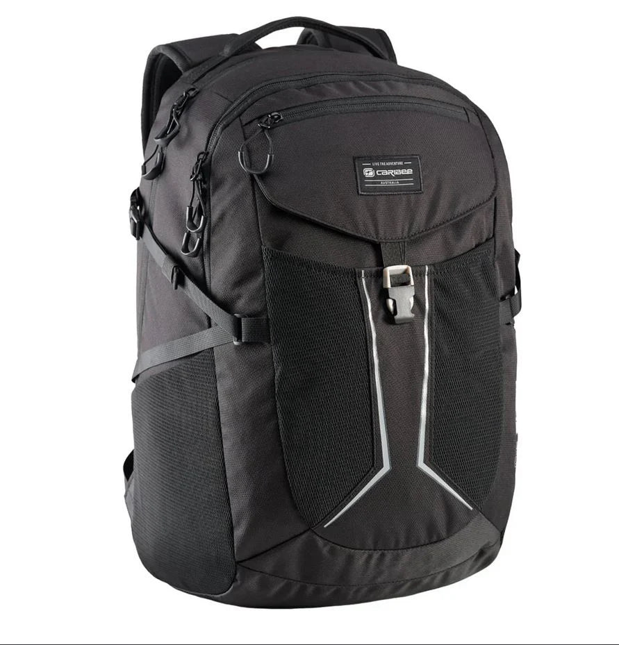 Caribee Helix 30L 15.4 Inch Laptop Backpack Black - Waterproof Travel Backpack for Men & Women, Business Work Commuter, College School Student, Hiking Outdoor Adventure
