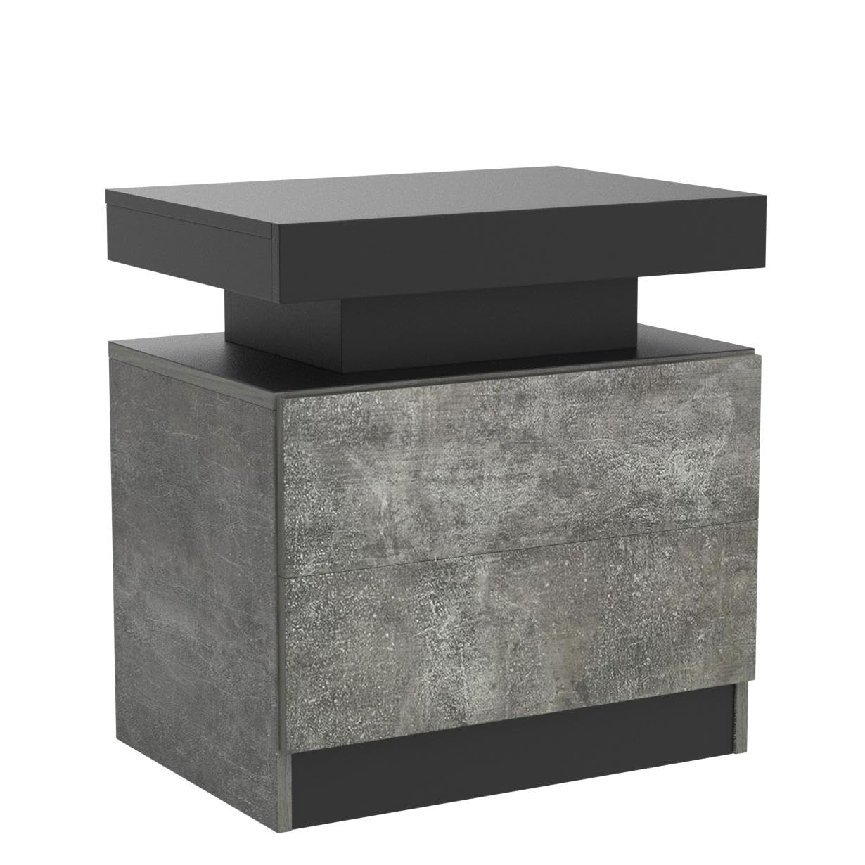 Modern LED Nightstand with 2 Drawers - Grey End Side Table with USB Charging Port | Bedroom & Living Room Furniture for Small Spaces, Apartments & Dorm Rooms