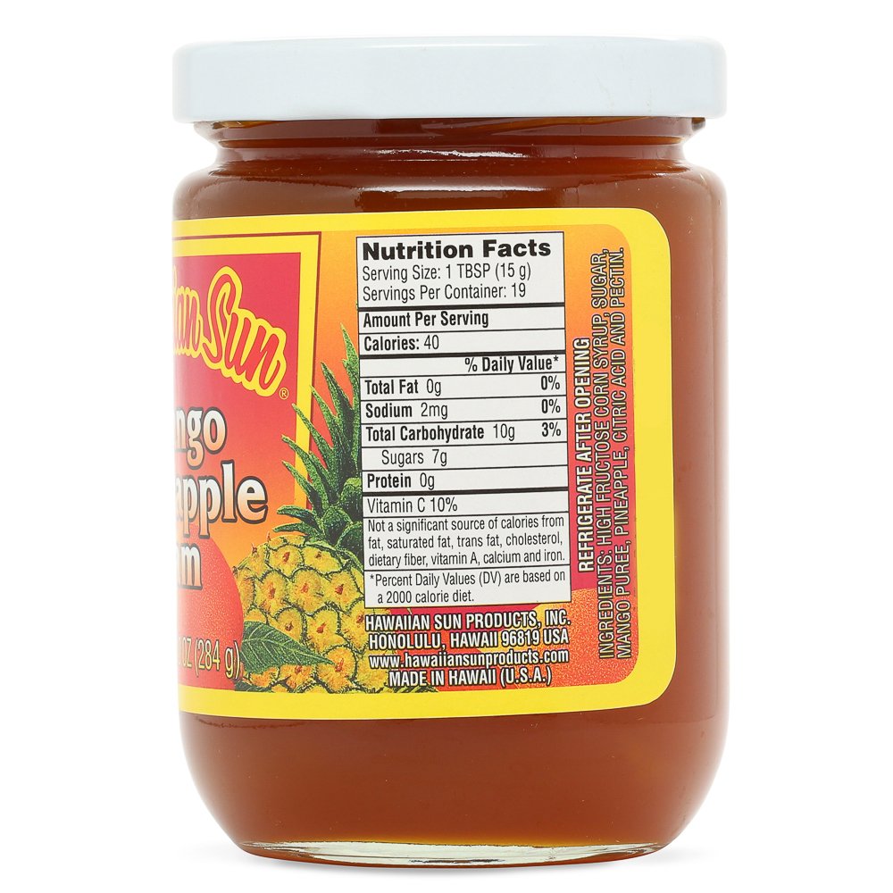 Hawaiian Sun Mango Pineapple Jam - 10oz Jar (Pack of 4) - All Natural Tropical Fruit Spread No Preservatives - Made in Hawaii - Perfect for Toast, Pancakes, Yogurt - Great for Breakfast, Brunch, Baking, Smoothies - Ideal Gift for Food Lovers - Enjoy at Family Breakfast, Picnics, Desserts & Holidays