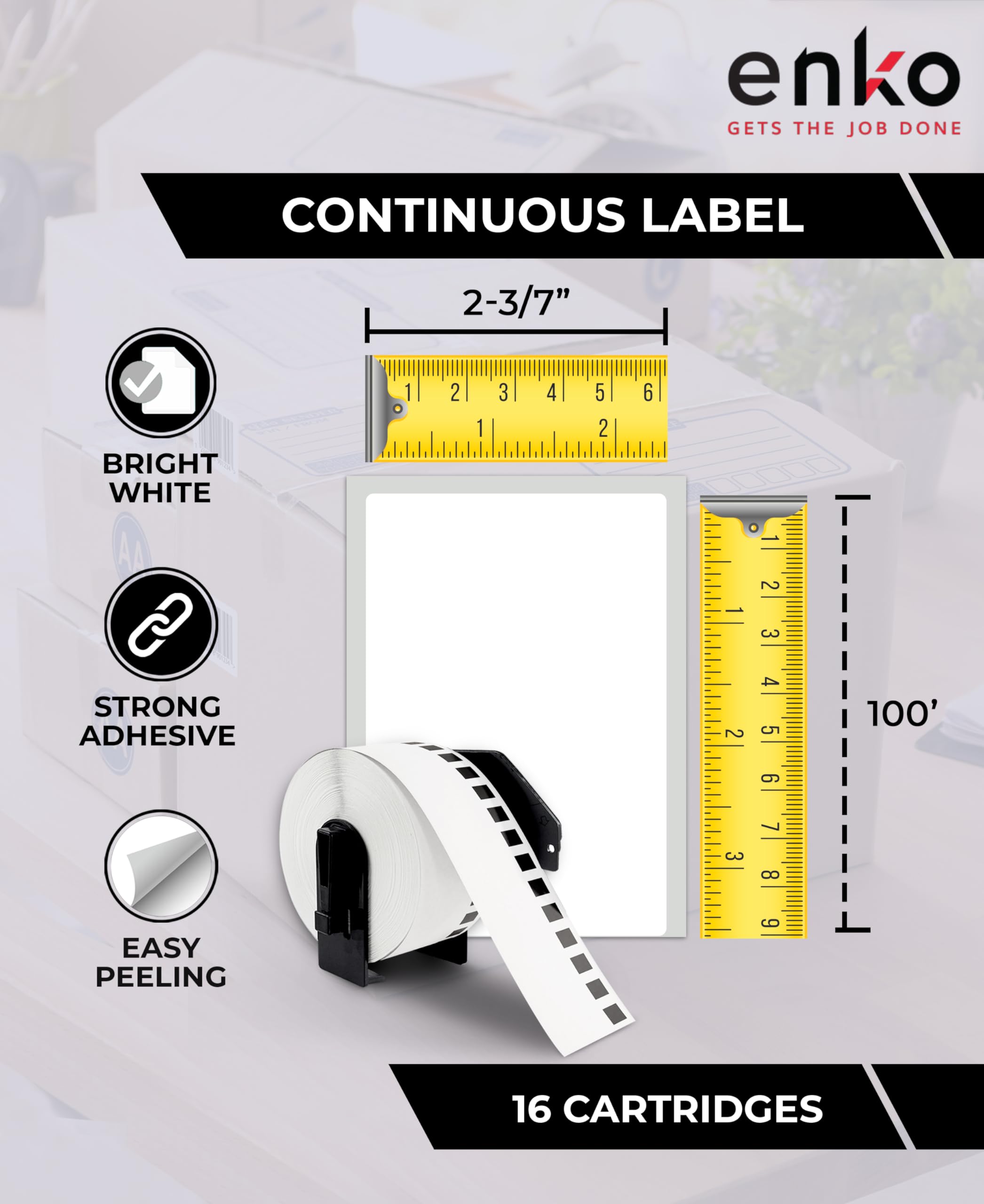 enKo - 48 Rolls Continuous Paper Labels (2.4 Inch x 100 Feet) Compatible with Brother QL-570, QL-580N, QL-650TD, QL-700, QL-710W, QL-720NW Label Printers - Includes 16 Refillable Cartridge Frames - Perfect for Shipping Labels, Inventory Management & Office Organization