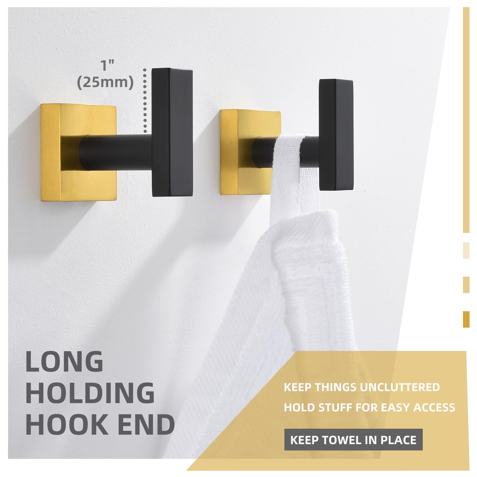 2 Pack Stainless Steel Gold Towel Hooks - Modern Wall Mounted Bathroom & Kitchen Towel Holder for Robes, Coats & Towels - Perfect for Spa, Gym, and Home Decor