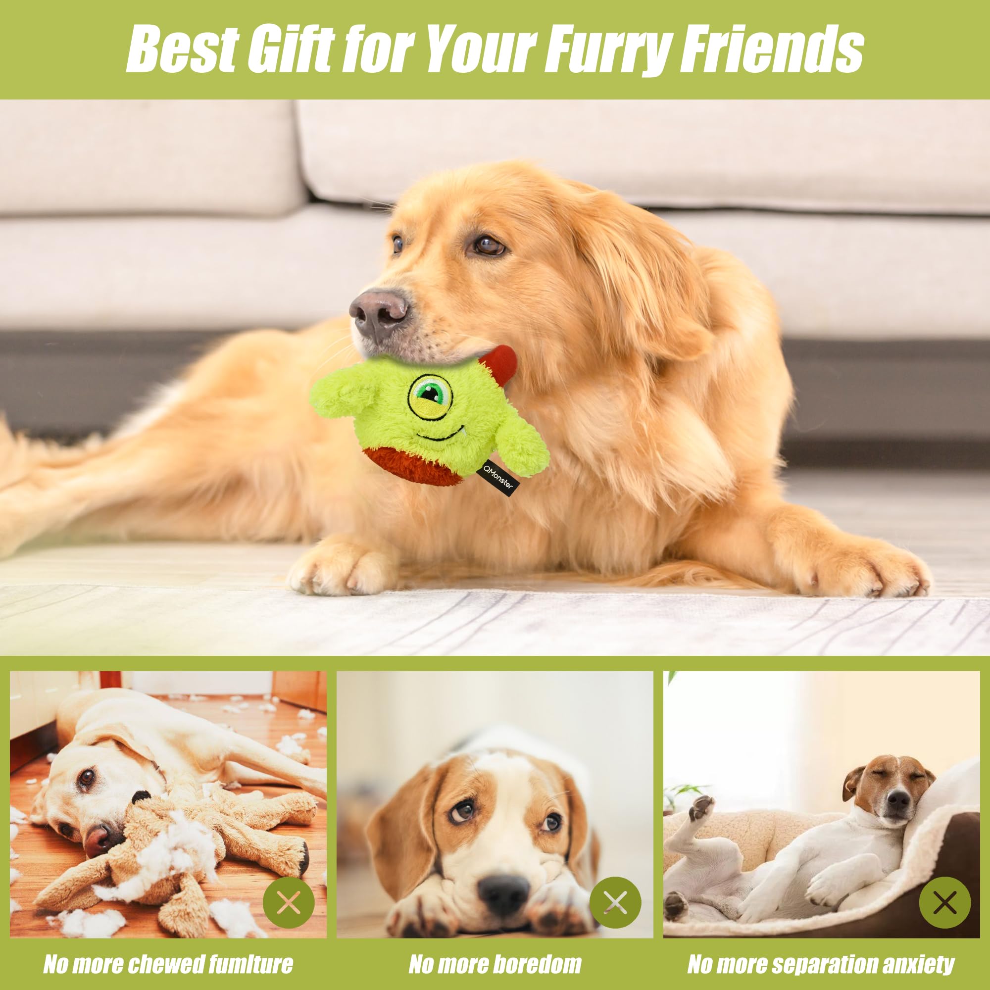 QMonster Squeaky Dog Toys - Spiky Ball & Plush Interactive Chew Toys with Squeaker for Puppies, Small & Medium Dogs - Perfect for Fetch, Training & Playtime Fun