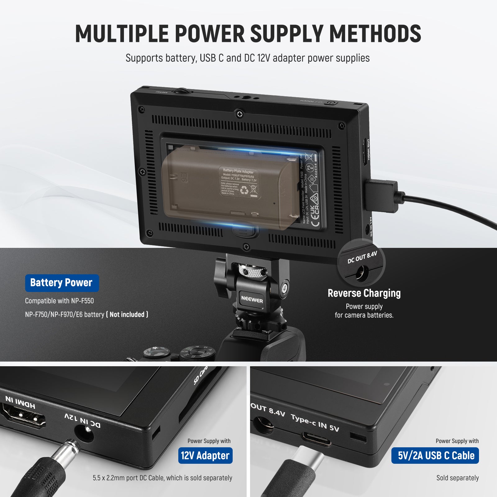 NEEWER F500 5.5 Inch Camera Field Monitor with HDMI Input - On-Camera LCD Screen for DSLR & Mirrorless Cameras - Perfect for Filmmaking, Photography & Video Production