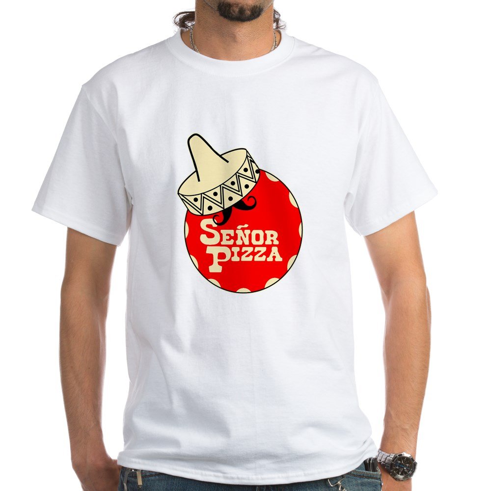 Senor Pizza White Cotton T-Shirt | Funny Food Lover Tee | Perfect for Pizza Parties, Gifts & Casual Wear