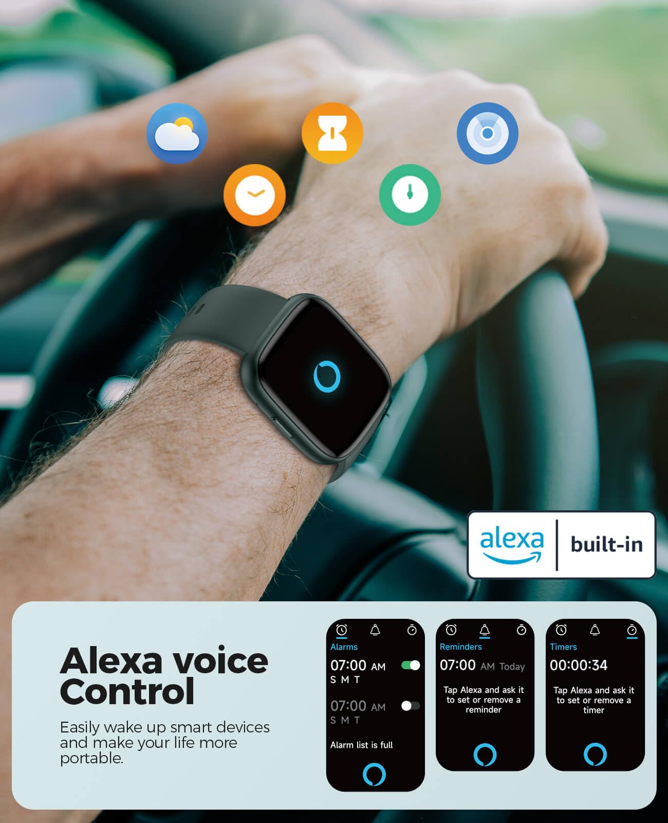 Smart Watch with Alexa Built-in, Fitness Tracker for Women & Men - Compatible with Android & iPhone, IP68 Waterproof, Heart Rate/Sleep/Stress Monitor, 100+ Sports Modes - Perfect for Running, Swimming & Daily Activity Tracking (Green)