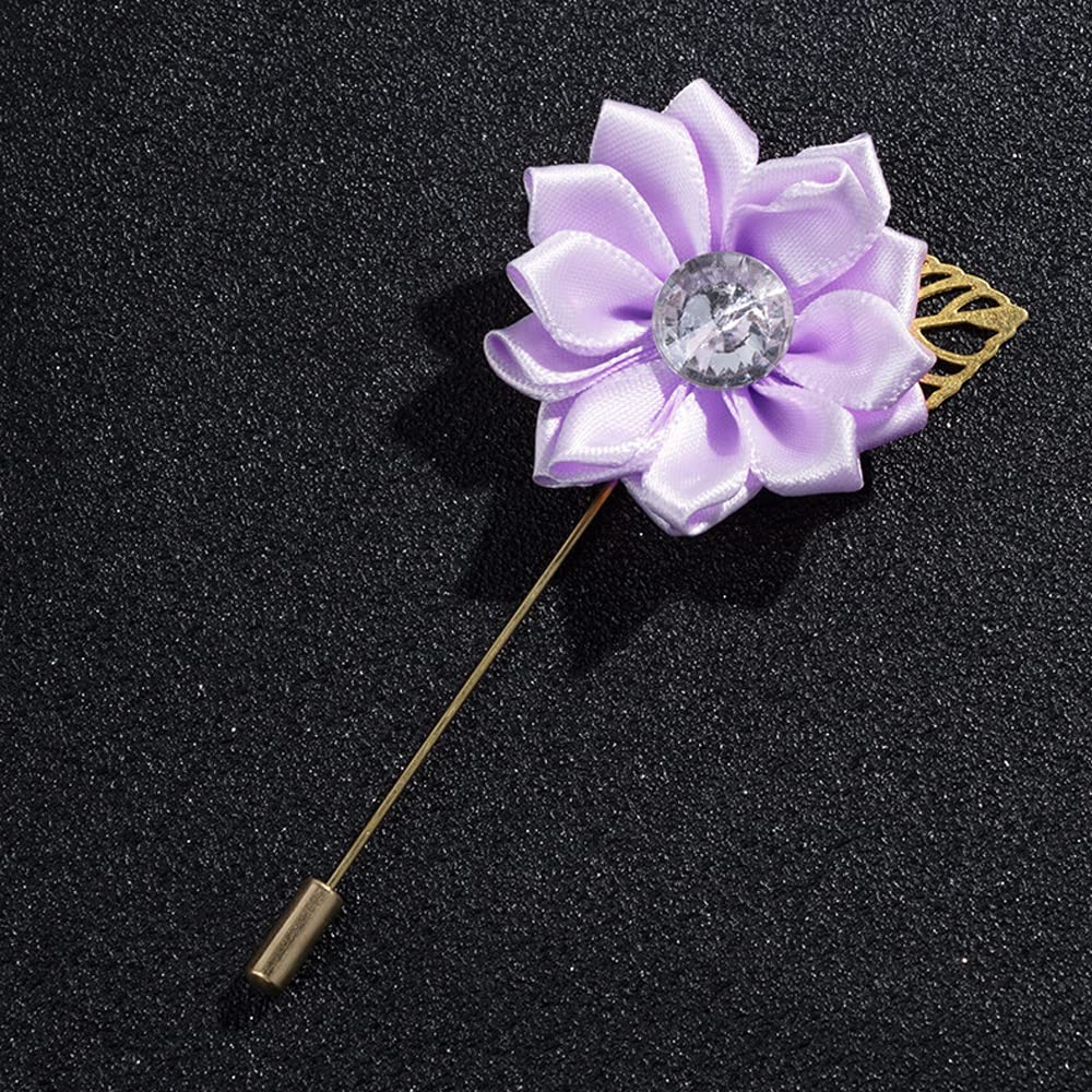 60 PCS Purple Satin Ribbon Flowers with Rhinestones - DIY Wedding Bouquet Accessories, Bridal Hair Clips, Gift Wrapping Decorations for Parties and Crafts