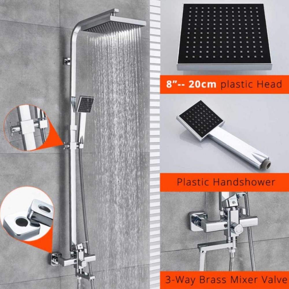 Chrome 8-inch Wall Mounted Bath Shower Mixer Faucet with Rotating Tub Spout, Rainfall Shower Head & Hand Shower - Perfect for Modern Bathroom Renovation and Spa-like Showering Experience