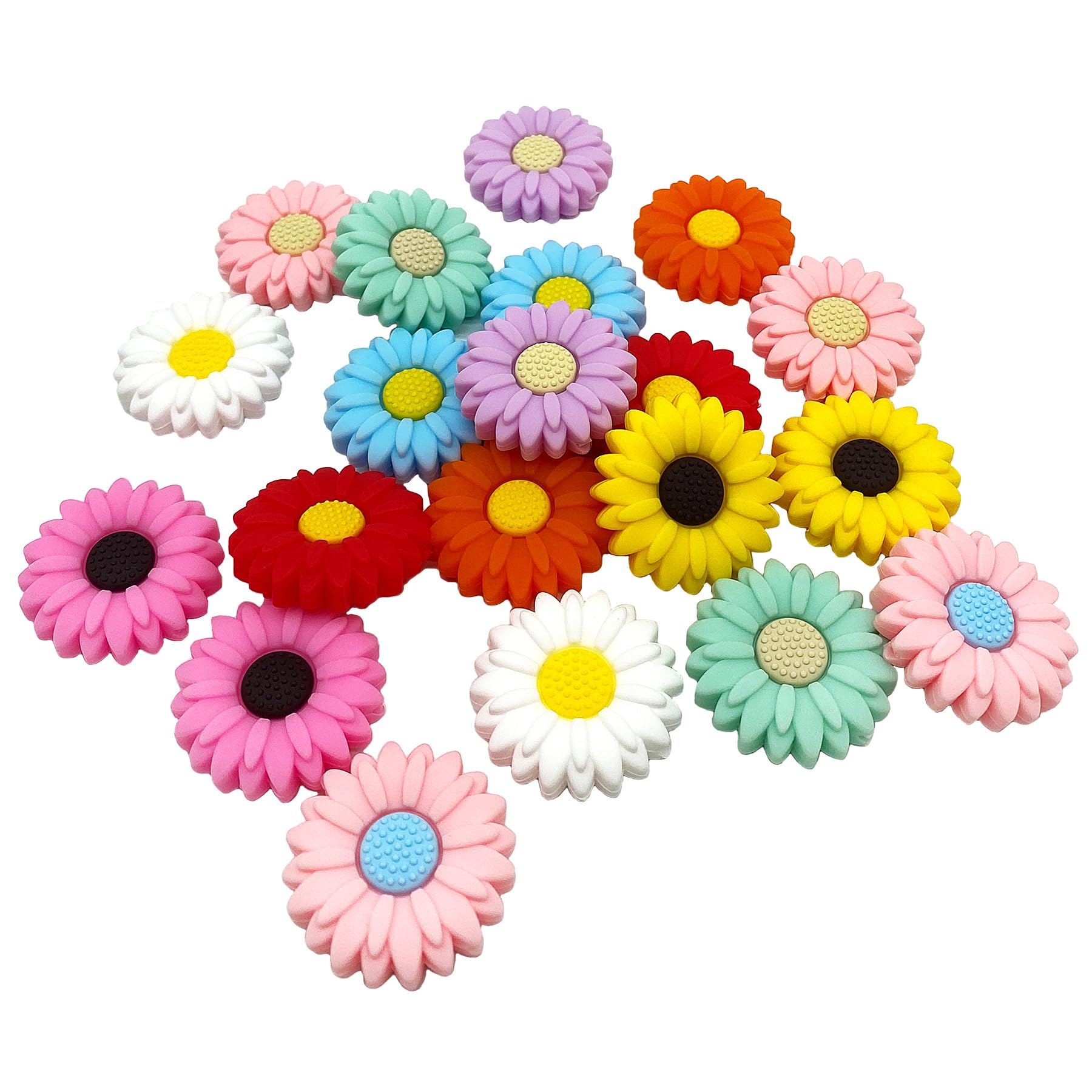 20 PCS Colorful Daisy Silicone Focal Beads - 30mm Flower Loose Beads for DIY Jewelry Making, Keychains, Bracelets, Necklaces, Pens & Lanyards - Perfect for Crafts, Gifts and Fashion Accessories