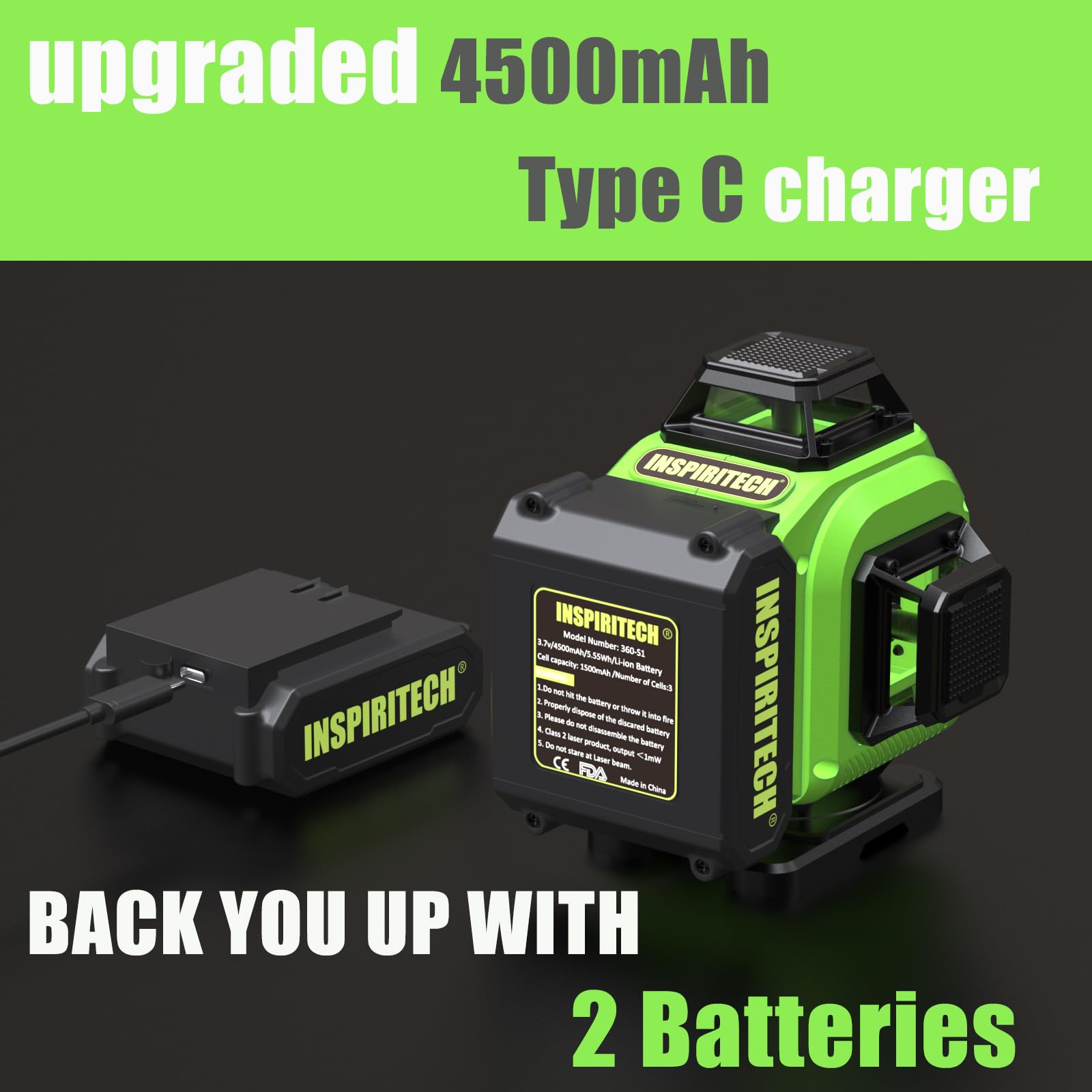 360° Self-Leveling Green Laser Level with Remote & Hard Case - 4x360° Rechargeable Line Laser for Framing, Wall, Ceiling, Floor Tile Installation - Perfect for Construction, Renovation and DIY Home Projects