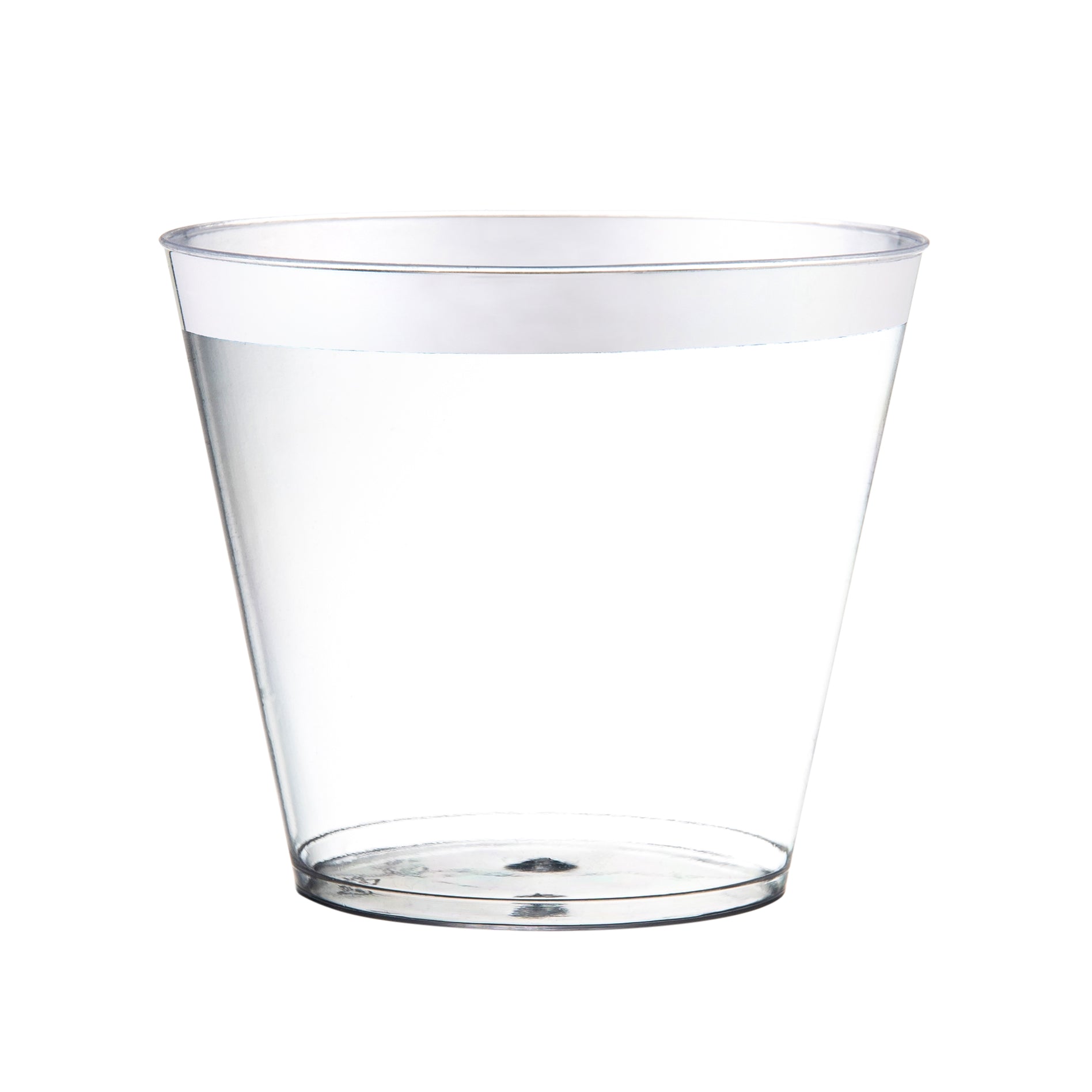 9 Oz Silver Plastic Cups - Old Fashioned Tumblers with Silver Rim - Durable Party Cups for Cocktails, Soda, Juice - Perfect for Weddings, BBQs, and Outdoor Events