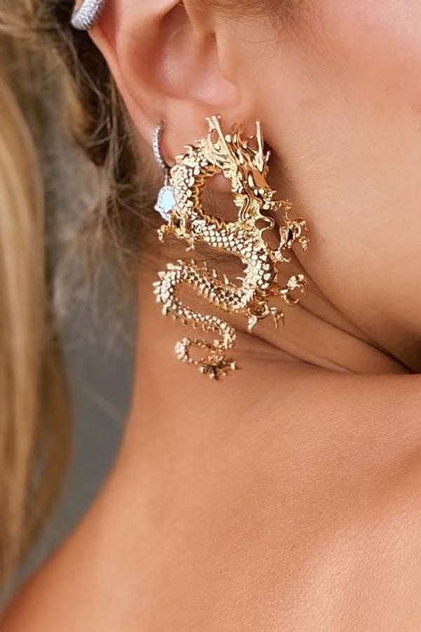 Vintage Dragon Engraved Sterling Silver Earrings for Women - Handmade Boho Jewelry Gift for Party, Wedding & Special Occasions