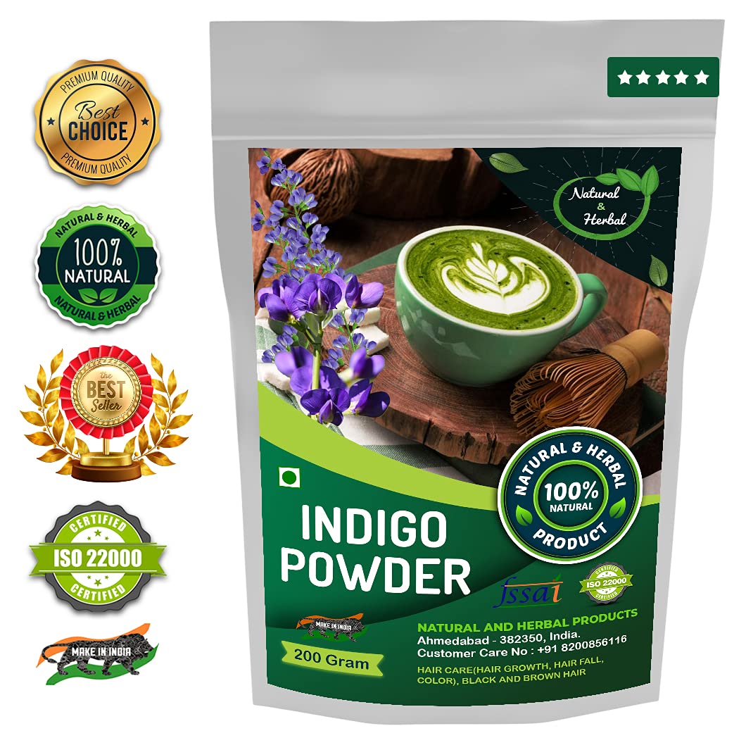 Natural Indigo Powder (Indigofera Tinctoria) - 200g Organic Hair Dye for Gray Coverage, Hair Growth & Hair Fall Control - Best for Black & Brown Hair - DIY Natural Hair Care & Coloring at Home