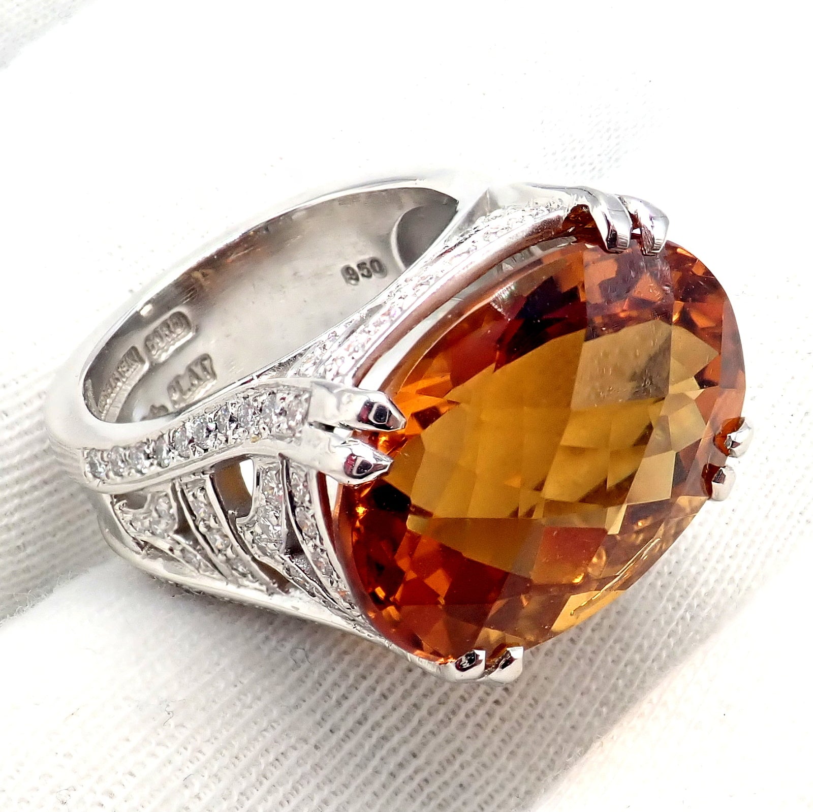Kieselstein Cord Platinum 2.5 Carat Diamond & Golden Citrine Cocktail Ring Size 6.5 - Elegant Evening Wear & Special Occasion Jewelry Gift