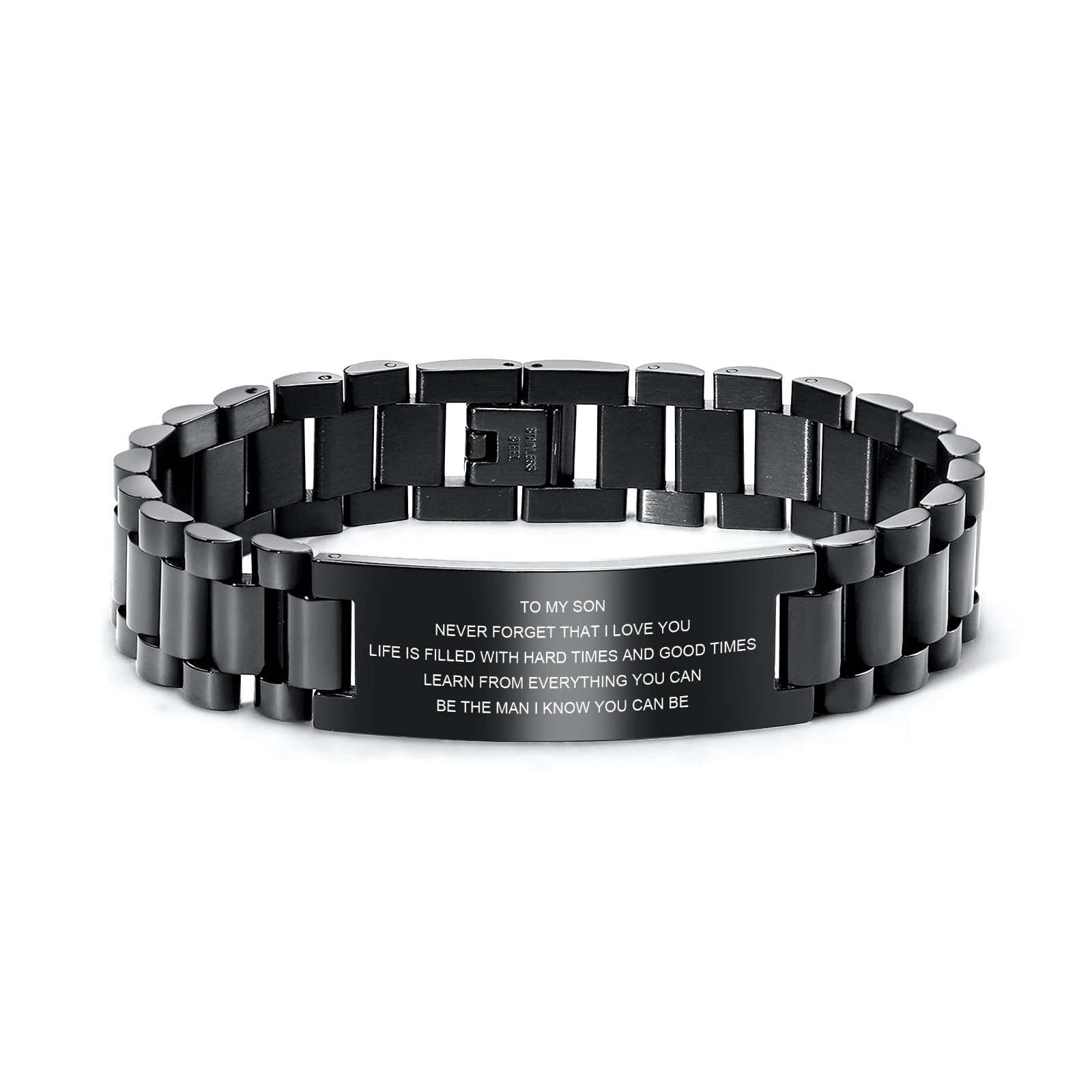 MEALGUET Inspirational Stainless Steel Bracelet for Son - Customizable Courage Link Wristband, Perfect Birthday, Graduation Gift from Mom & Dad, Ideal for Everyday Wear & Special Occasions