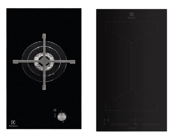 Electrolux EGC3310NVK 30cm Single Burner Domino Gas Cooktop & EHI3251BE 30cm UltimateTaste 500 2-Burner Built-In Induction Hob - Perfect for Compact Kitchens and Modern Home Cooking