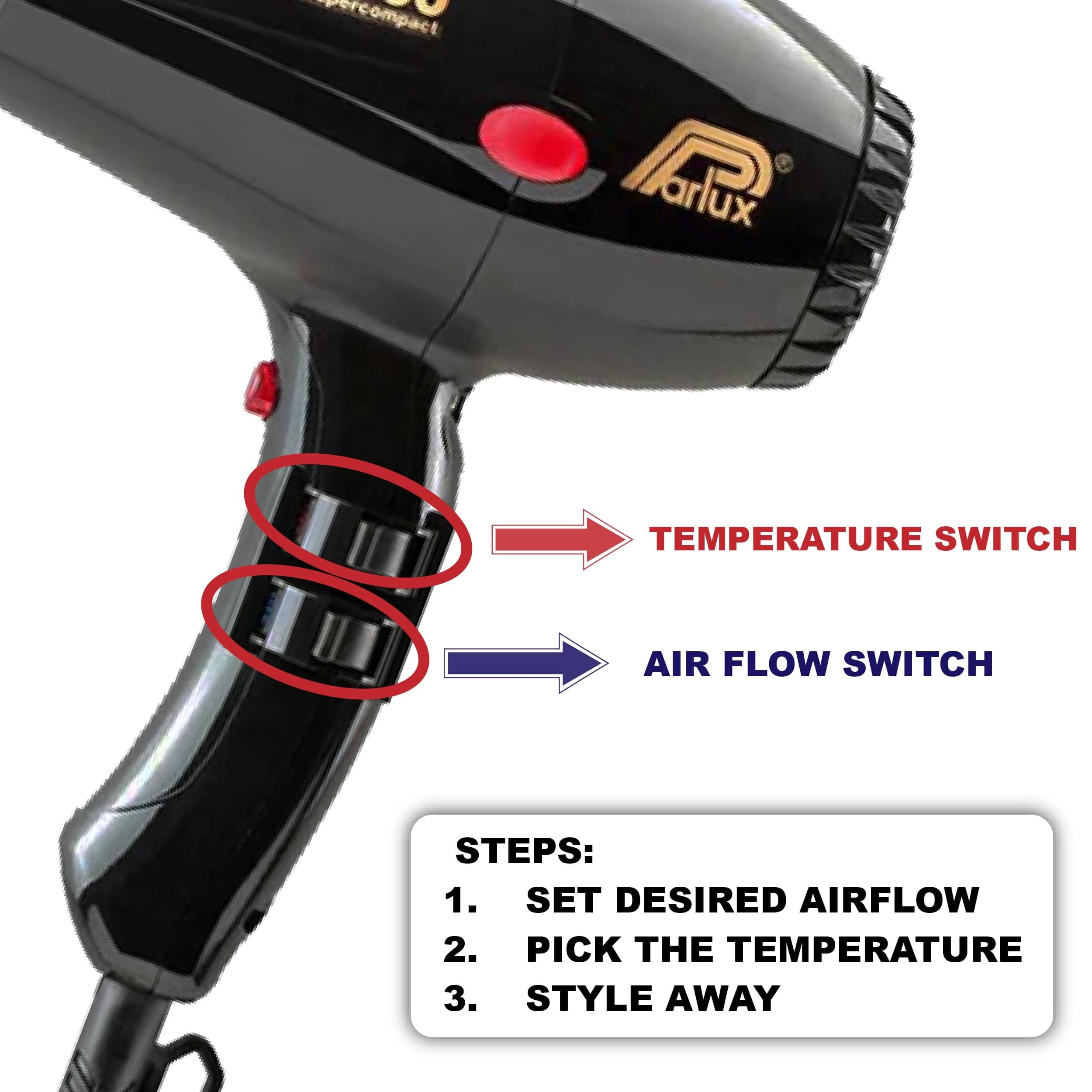 Parlux 3500 Super Compact Black Hair Dryer with Metal Mesh Diffuser - Lightweight High-Speed Blow Dryer for Fast Drying & Volumizing Curls - Perfect for Home Use, Salon Styling & Travel