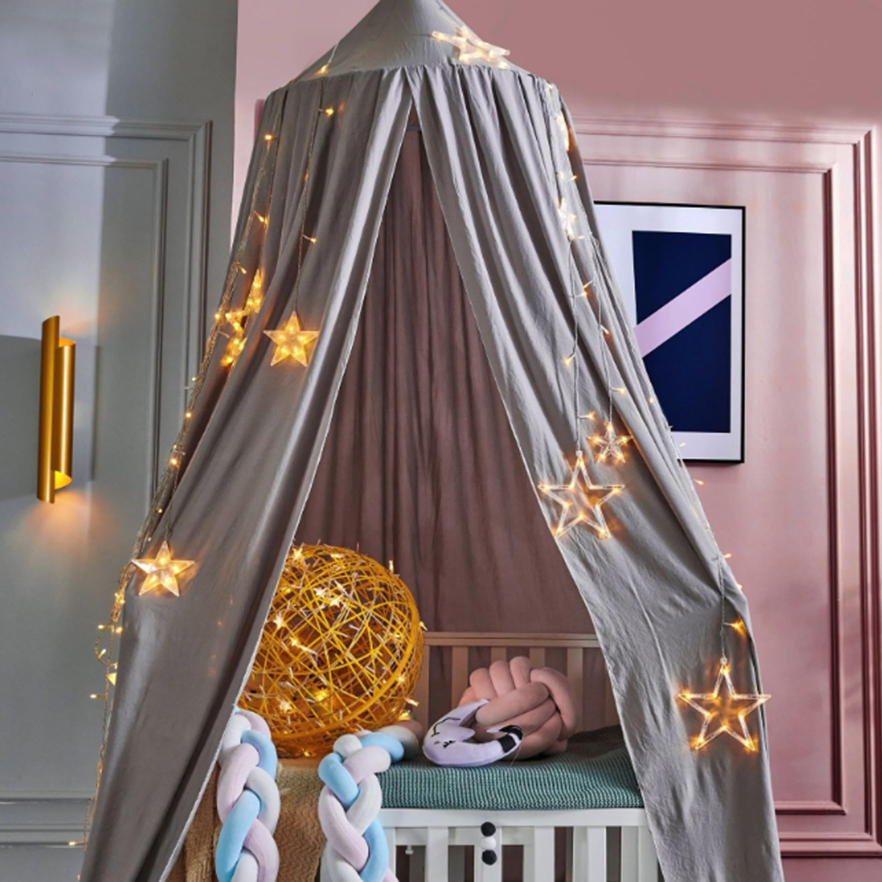 Kids Bed Canopy - Large Decorative Ceiling Hanging Bed Tent with Round Top | Lightproof Punch-Free Polyester Bed Curtain for Girls & Boys | Perfect for Princess Themed Rooms, Sleepovers & Nursery Decor