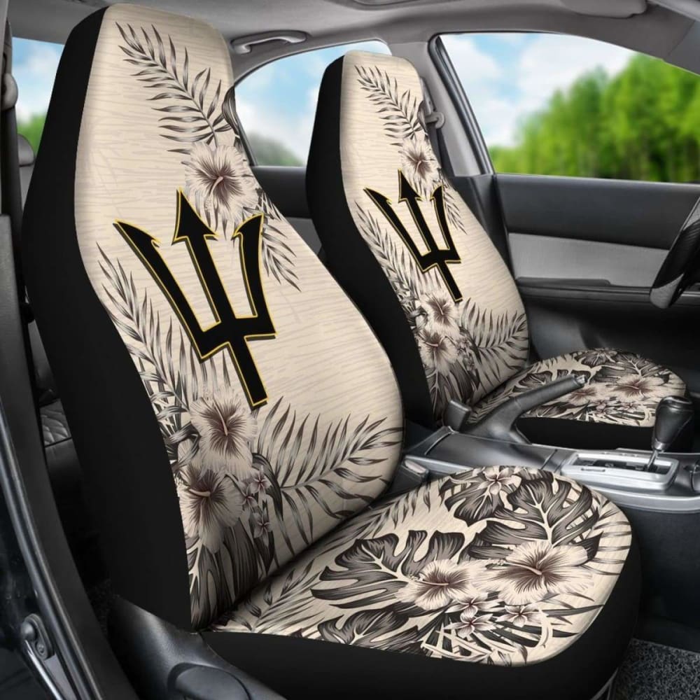Premium Barbados Car Seat Covers - Beige Hibiscus Design (Set of 2) | Universal Fit for Cars, SUVs & Trucks | Waterproof & Comfortable for Road Trips & Daily Commute
