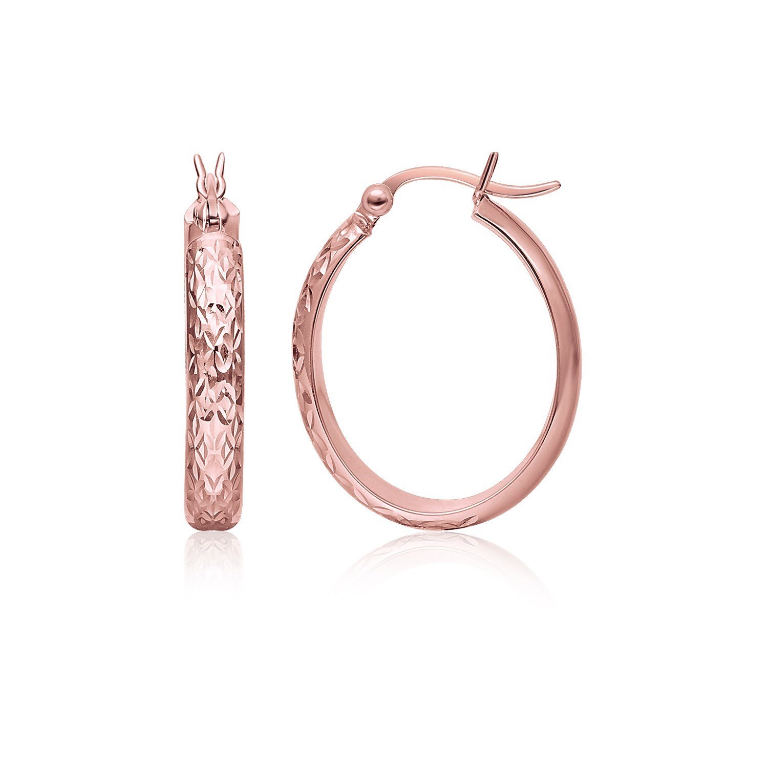 10K Rose Gold Hammered Oval Hoop Earrings for Women - Elegant Dainty Everyday Jewelry Gift for Her - Perfect for Date Night, Office Wear & Special Occasions