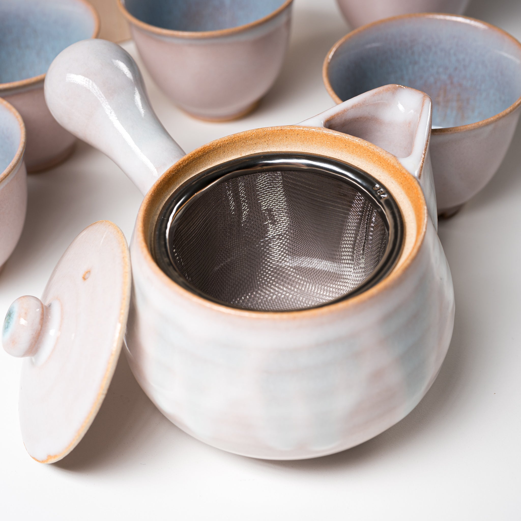 Premium Tenryu Kiln Hagi Ware Japanese Tea Set with Wooden Box - Sparkling Blue Ceramic Teapot & Cups - Authentic Traditional Japanese Tea Ceremony Set for Home & Gifting
