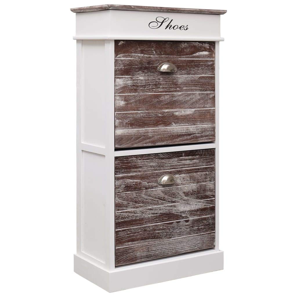 Modern Shoe Cabinet with 2 Tilting Compartments - Brown Paulownia Wood Shoe Rack Storage Organizer 19.7x11x38.6 Inch - Perfect for Entryway, Bedroom & Closet Organization