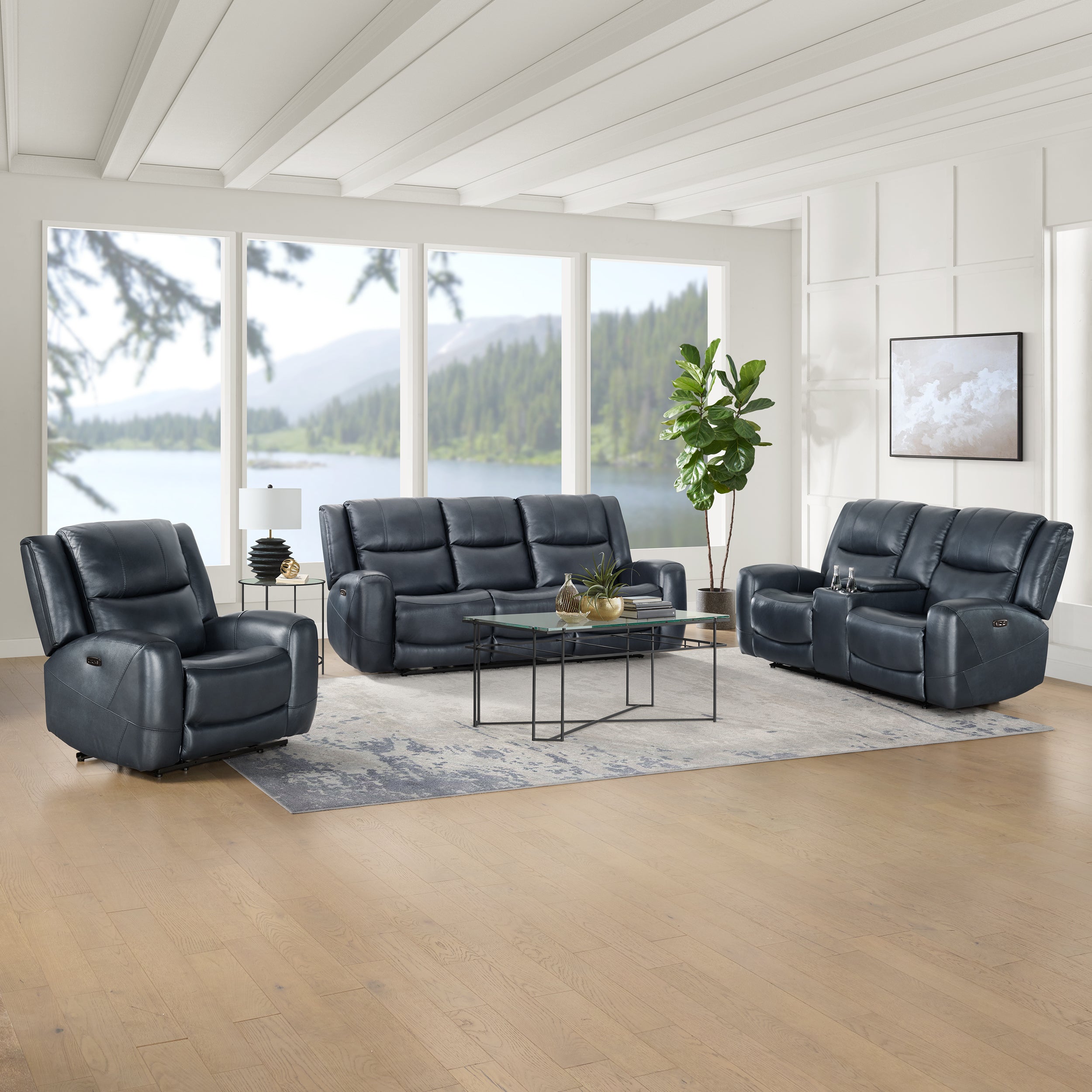 Roundhill Furniture Cozura Genuine Leather Power Reclining Sofa Set - 3-Piece Living Room Sectional with USB Charging & Cup Holders | Perfect for Home Theater, Family Gatherings & Relaxing Evenings