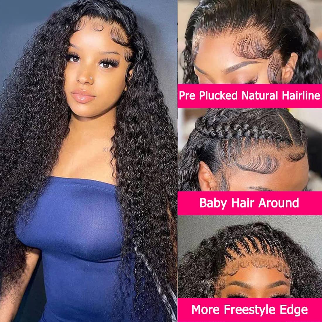28 Inch 13x4 Water Wave Lace Front Wig - Brazilian Human Hair Wet & Wavy Pre-Plucked Deep Wave Curly Lace Wig for Black Women - Perfect for Daily Wear, Parties & Special Occasions