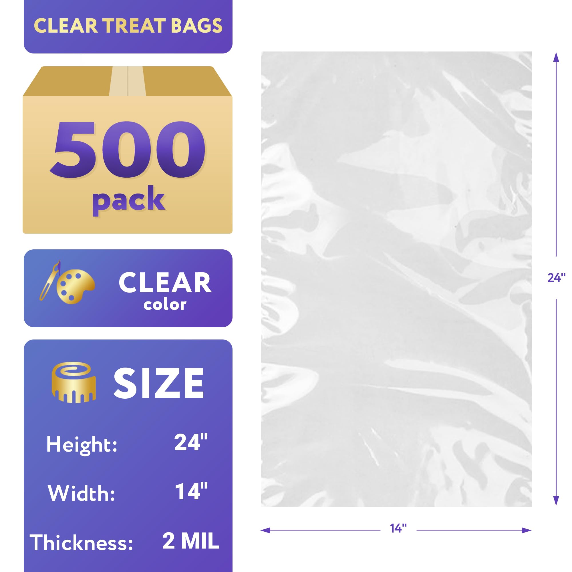 APQ 14x24 Inches Clear Poly Mailers - Pack of 500 Waterproof 2 Mil Shipping Bags with Open Top | Perfect for Ecommerce, Small Business & Online Sellers | Ideal for Shipping Clothes, Jewelry, Books & Small Items