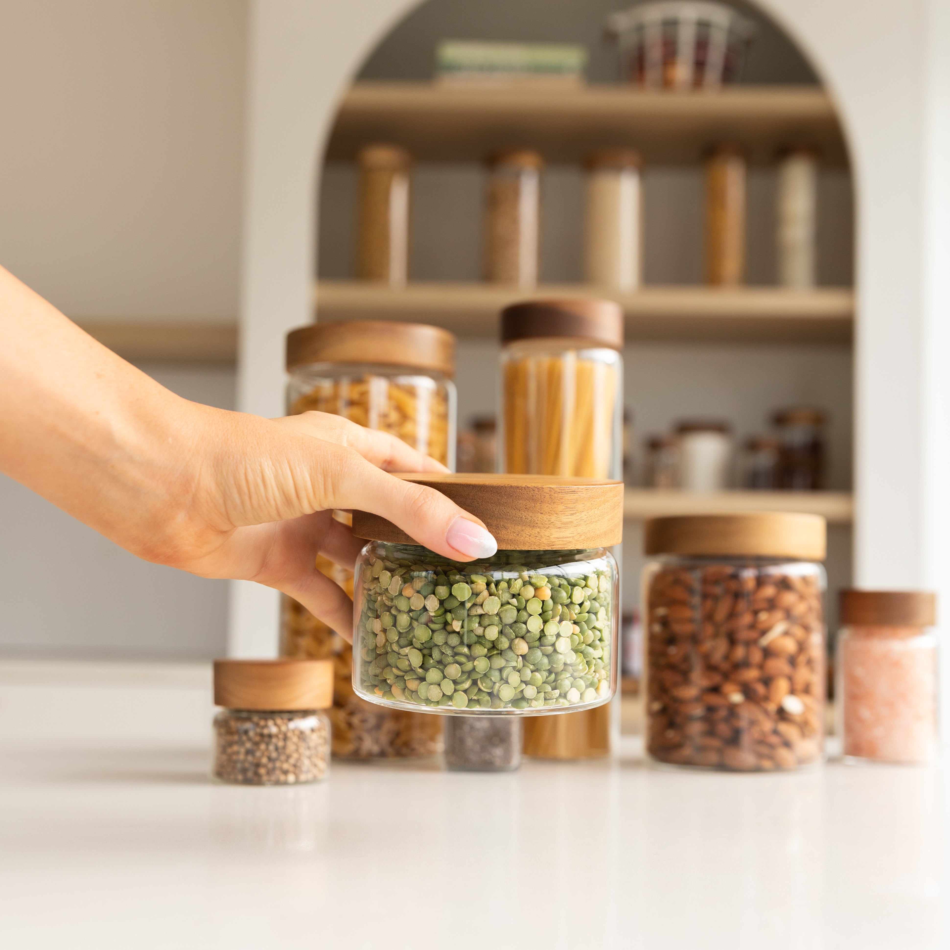 Premium Acacia Glass Jars with Bamboo Lids - 12-Piece Pantry Organization Set for Spices, Coffee, Tea & Dry Goods | Airtight Kitchen Storage Containers for Countertop & Cabinet Display