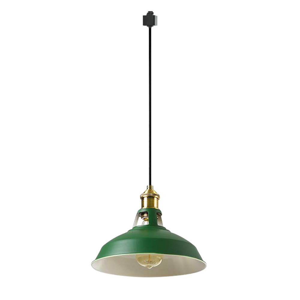 ANYE 3.2 Feet Cord 1-Light Track Pendant Light - H-Type 3 Wire Loft Ceiling Fixture - Retro Industrial Style Restaurant Lighting with Green Shade (Bulbs Not Included) - Perfect for Dining Rooms, Kitchens & Commercial Spaces