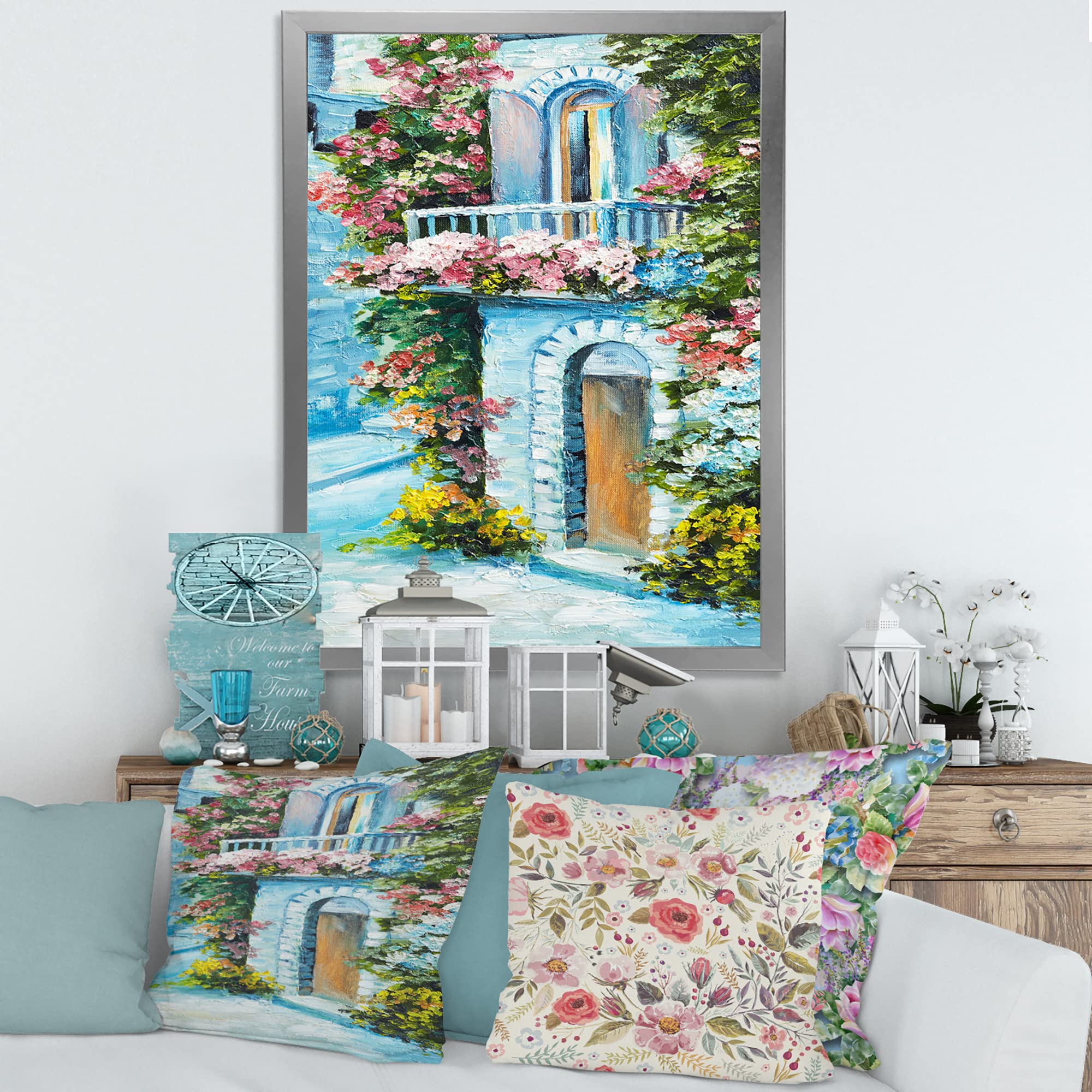 DesignQ Coastal Floral Wall Art - Traditional Framed Painting for Beach House Decor | Perfect for Living Room, Bedroom & Office Wall Decor