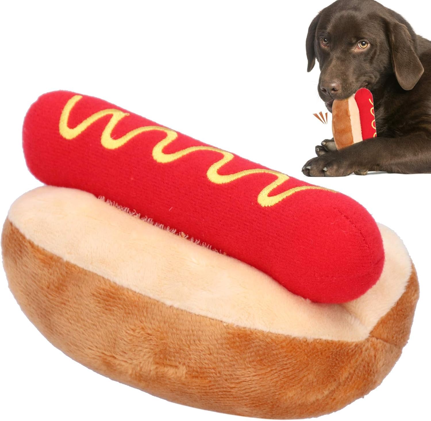 Zerodis Squeaky Plush Puppy Toys for Dogs - Hot Dog Shaped, Detachable & Soft Interactive Chew Toy for Small & Medium Dogs - Perfect for Playtime, Training & Teething Relief