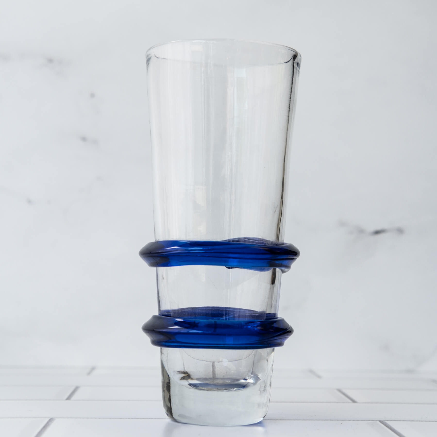 3749G Double Ring Glass Crystal with Cobalt - Elegant Home Decor for Living Room, Wedding Centerpiece & Gift Idea