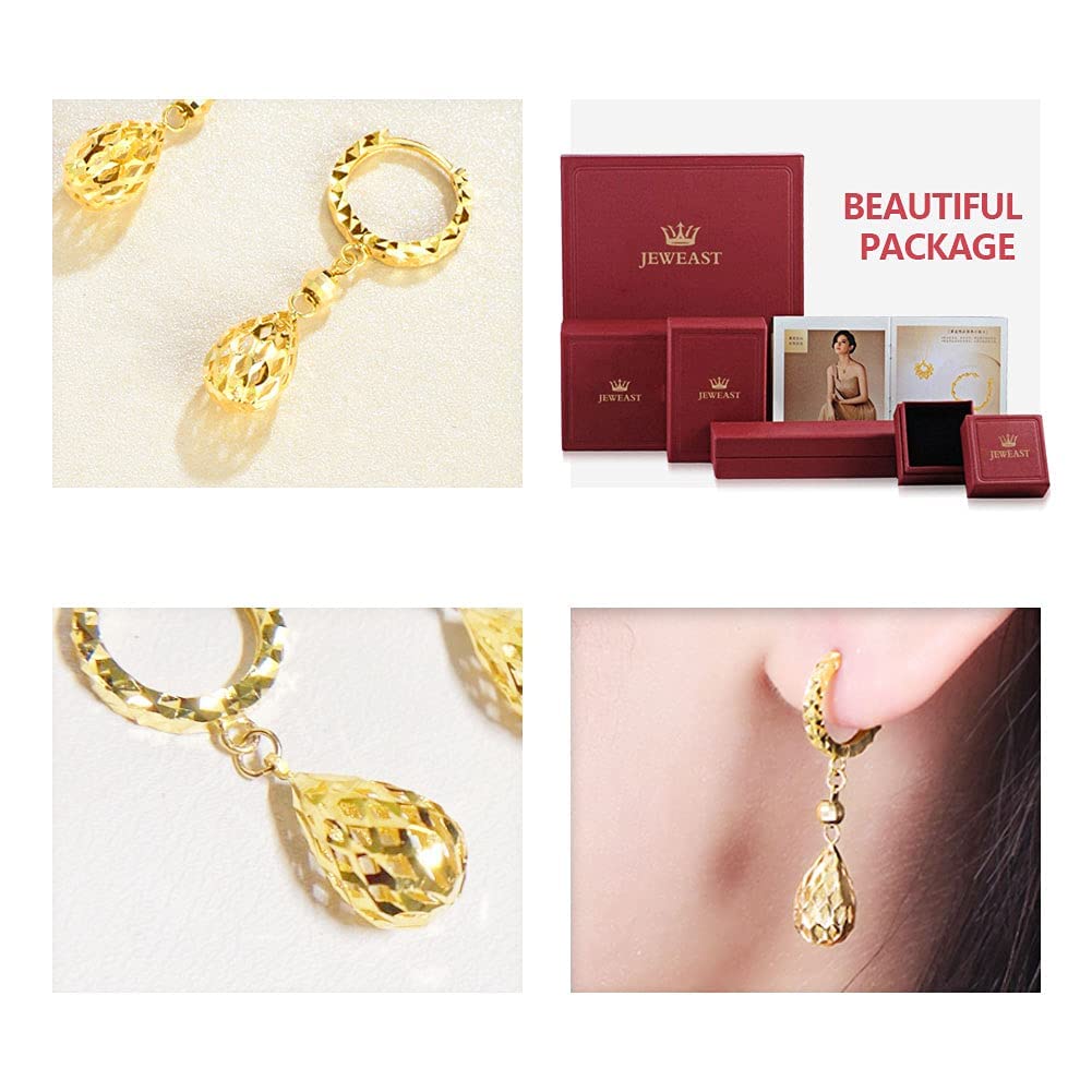 18K Solid Gold Hoop Earrings for Women - Dainty Hollow Teardrop Dangle Earrings, Real Gold Jewelry with Certificate | Perfect Gift for Wedding, Prom, Party & Everyday Elegance