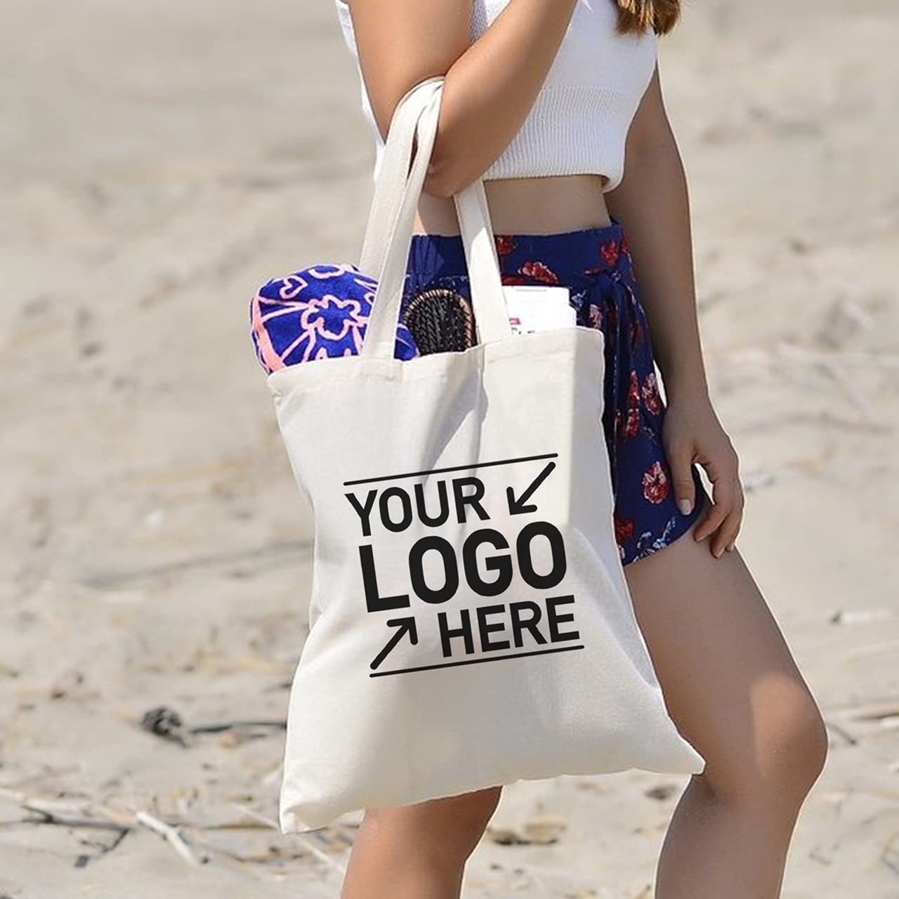 Custom Logo Printed Canvas Tote Bags - Eco-Friendly Reusable Shopping Bags for Promotional Giveaways, Brand Awareness Events, Trade Shows & Daily Use