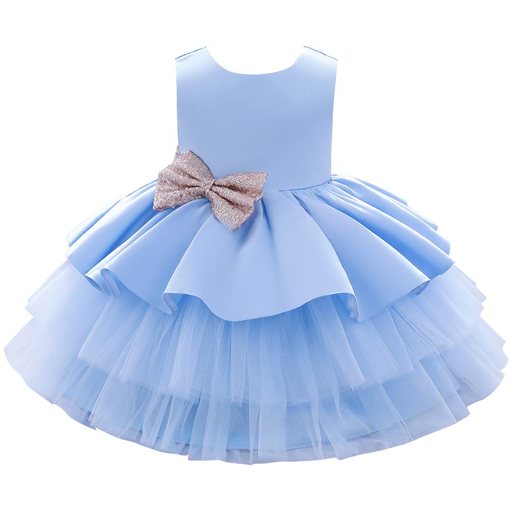 IBTOM CASTLE Embroidered Sequins Bowknot Flower Girls Tutu Princess Backless Dress - Baby Baptism Wedding Party Dress for Special Occasions & Photo Shoots