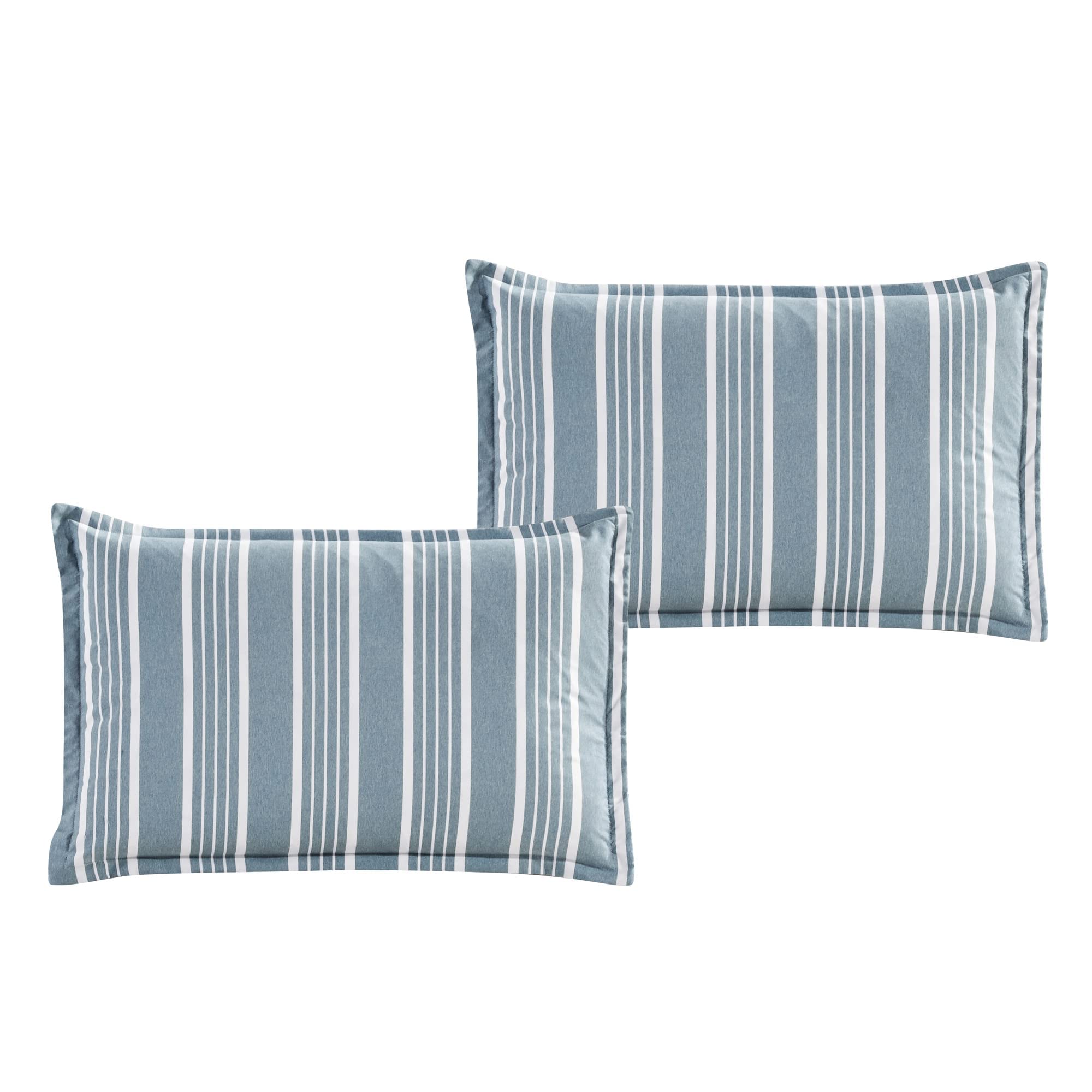 Luxury 7-Piece King/Cal-King Comforter Set with Shams & Cushions - Modern Elegant Blue Striped Geometric Embroidered Bedding Set | Perfect for Master Bedroom, Guest Room & Luxury Hotels (22162V-BLUE, King/Cal-King)
