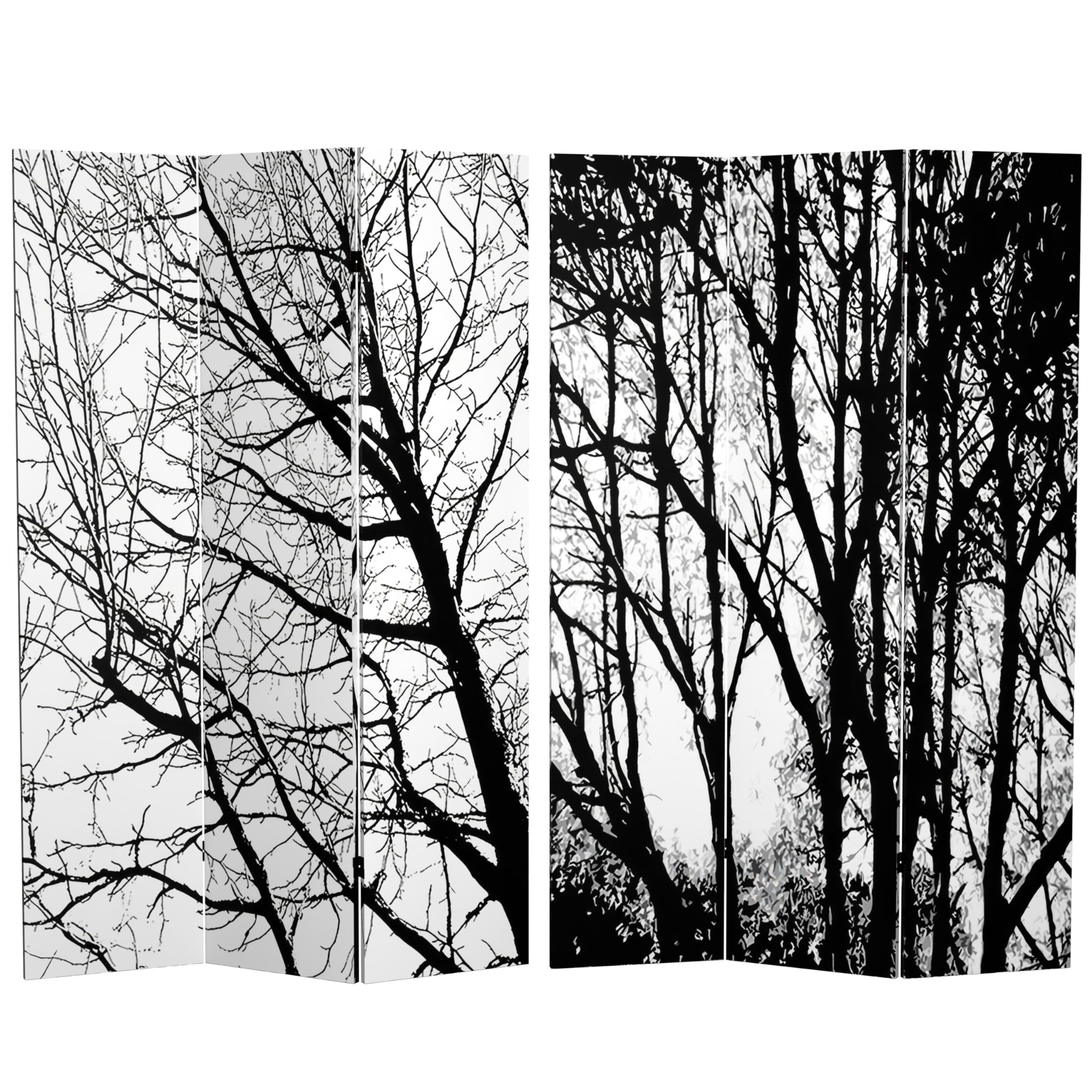 6 ft. Tall Double Sided Wooden Room Divider with Black & White Tree Design - Woodland Symphony Red Lantern Screen for Home Decor, Office Partition & Event Backdrop
