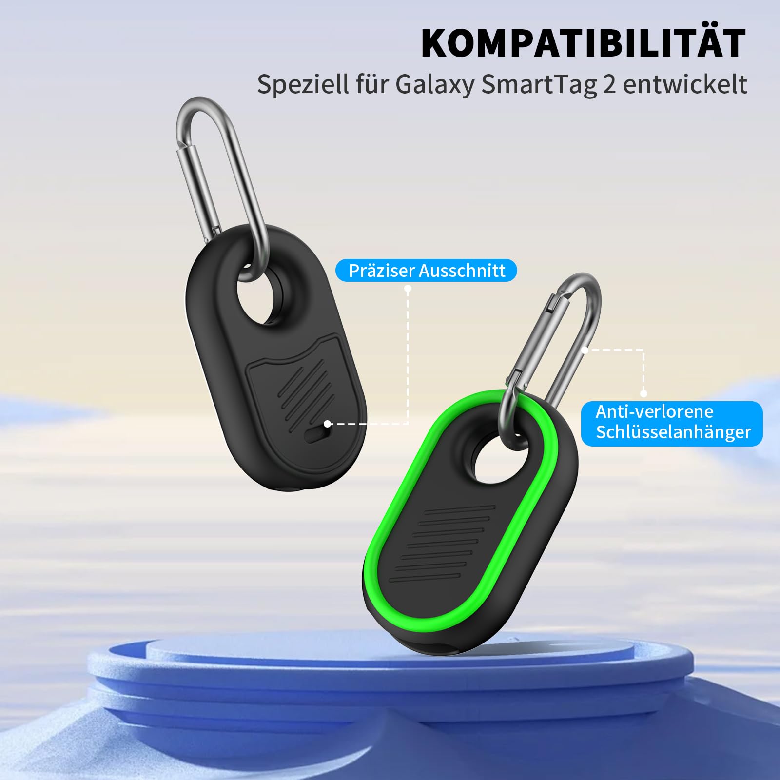 MOWYEOK GPS Tracker Case for Samsung Galaxy SmartTag 2 - 2 Pack Waterproof & Scratch Resistant Silicone Holder with Key Ring | Perfect for Keys, Wallets, Luggage & Pet Tracking (Blue & Green)