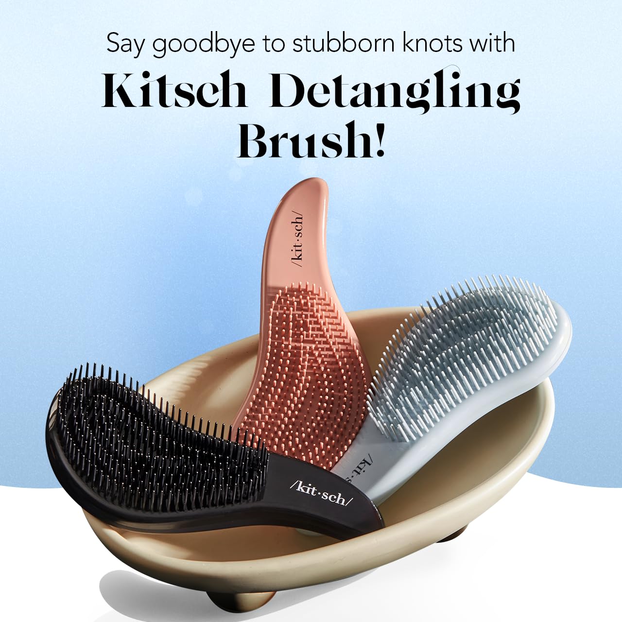 Kitsch Detangling Hair Brush for Curly & Straight Hair - Wet & Dry Use with Flexible Bristles - Hairbrush for Women, Men & Kids - Perfect for Shower, Travel & Daily Styling - Haze Blue