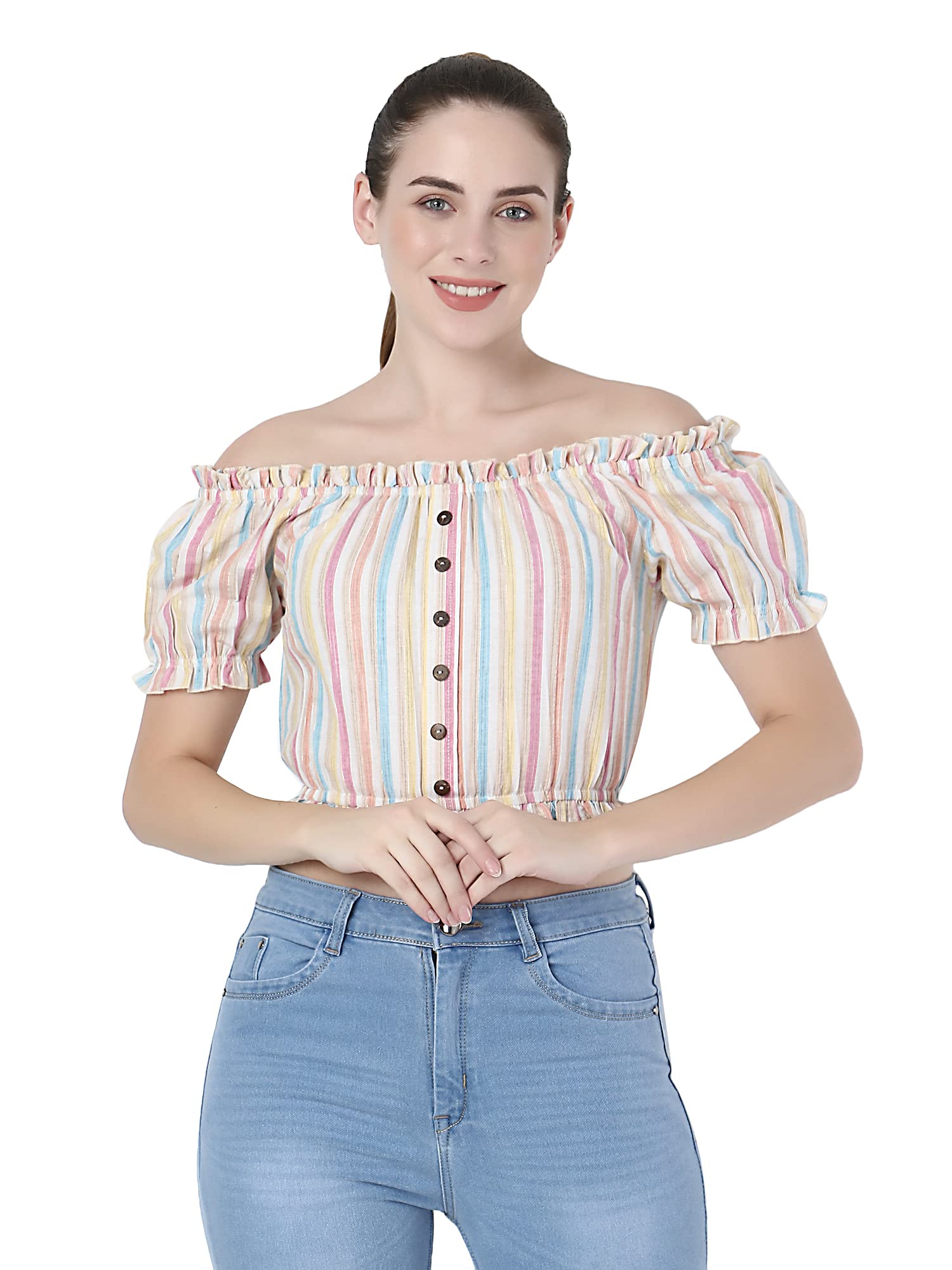 ZUVINO Women's Stylish Western Crop Top | Summer Cotton Short Sleeve Blouse | Plus Size Casual T-Shirt for Women & Girls | Perfect for Music Festivals, Beach Outings & Denim Pairings