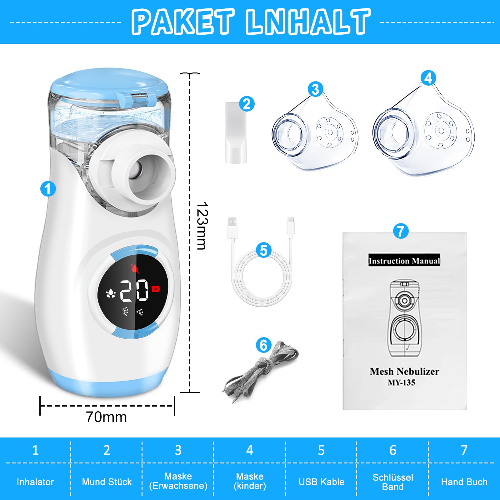 Portable Digital Nebulizer for Kids & Adults - Quiet Inhaler with 2 Masks | Home & Travel Use