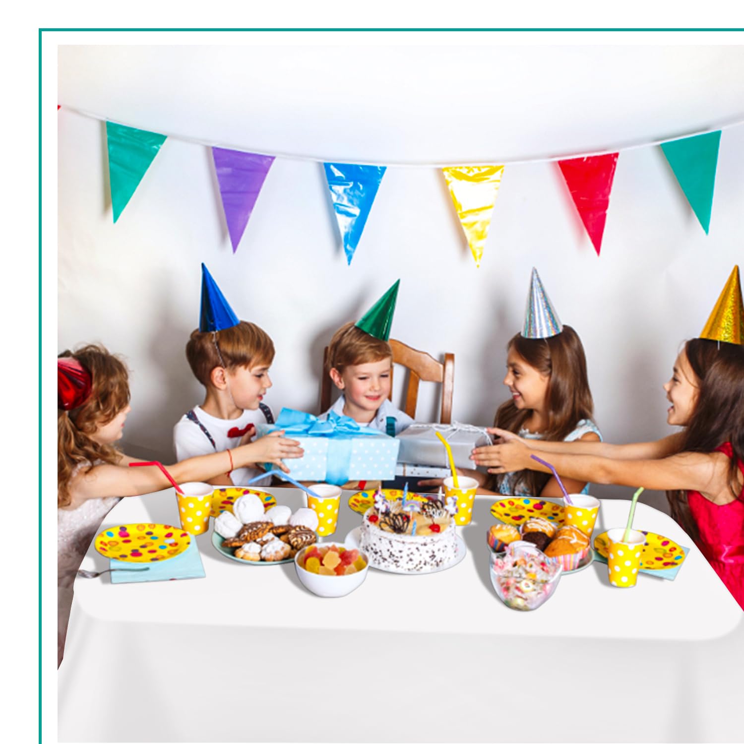 6 Pack White Disposable Plastic Tablecloths 54