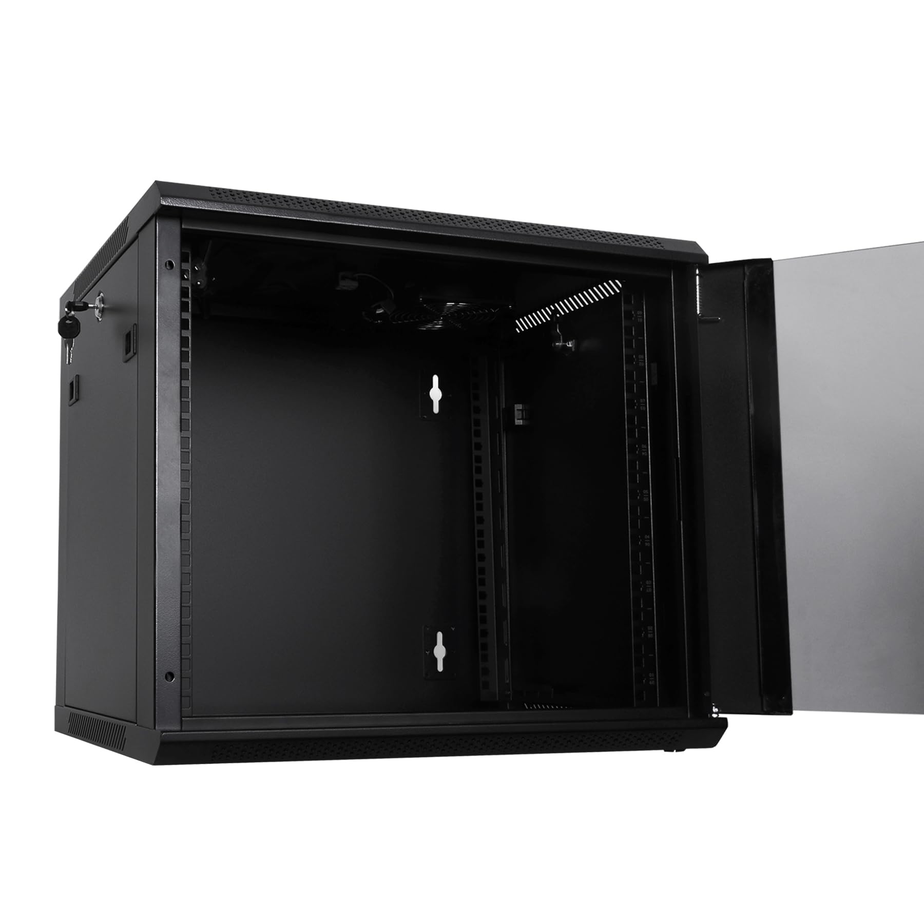 9U Wall Mount Server Cabinet - Heavy Duty Network Rack Enclosure with Quiet Cooling Fans, Locking Tempered Glass Door (Black) - Ideal for Data Centers, Server Rooms & Home Office Network Setup