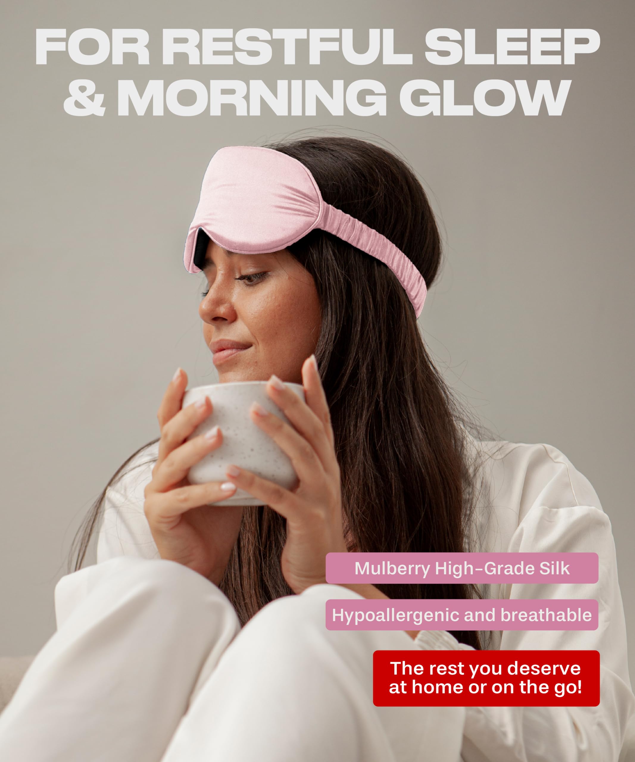 SUNDAYSILKS™ Premium 100% Mulberry Silk Sleep Mask - Blackout Eye Cover for Women & Men | Ultra Soft Silk Eye Mask for Sleeping, Travel & Relaxation | Light Blocking Sleep Mask for Night Use & Nap Time [Pink Quartz]
