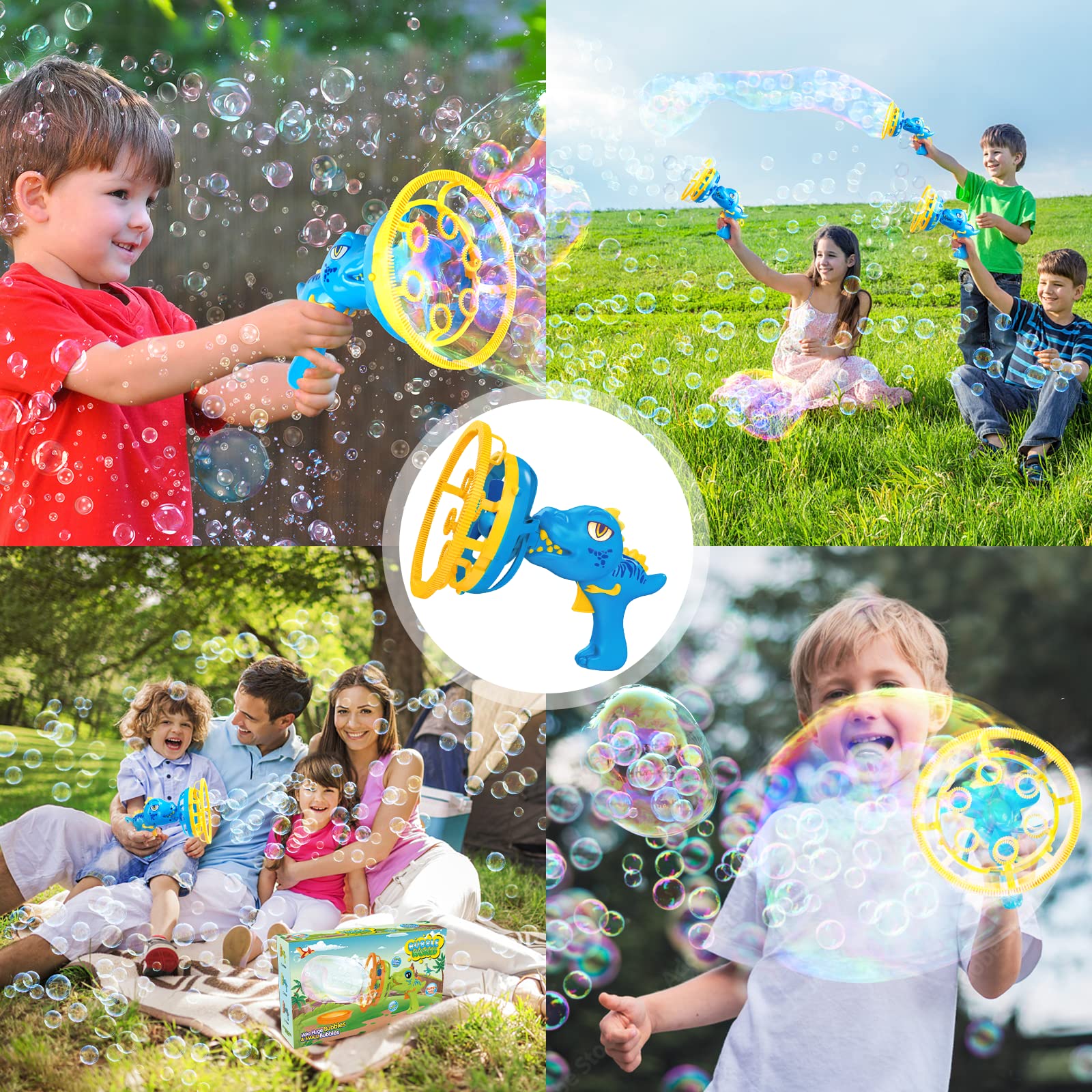 Dinosaur Bubble Blower Toy - Bubble Gun & Bubble Machine for Kids Ages 3-9 | Fun Outdoor Party Favors for Birthday, Christmas & Easter | Blue Bubble Blaster for Boys & Girls - Perfect for Backyard Play, Park Adventures & Summer Activities