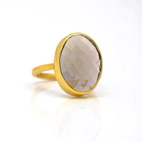 Smokey Quartz Stackable Ring - Vermeil Gold or Silver Bezel Set Oval Ring | Birthstone Jewelry, Statement Piece for Layering & Everyday Wear